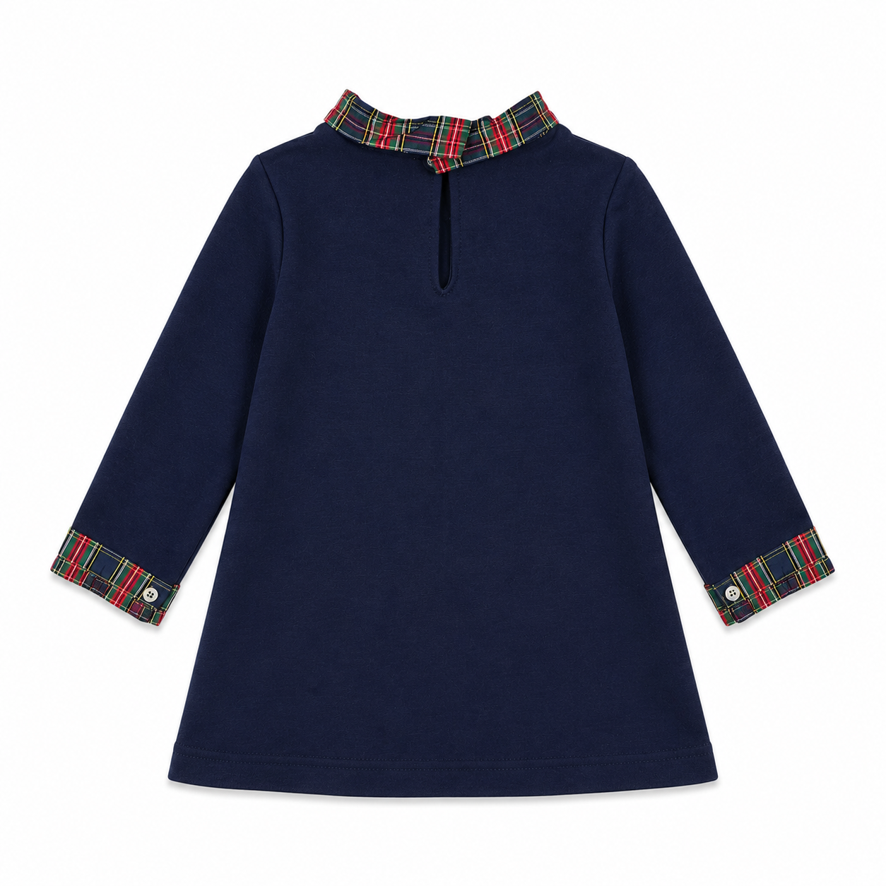 Vestido de malha azul com gola xadrez para menina da Fina Ejerique