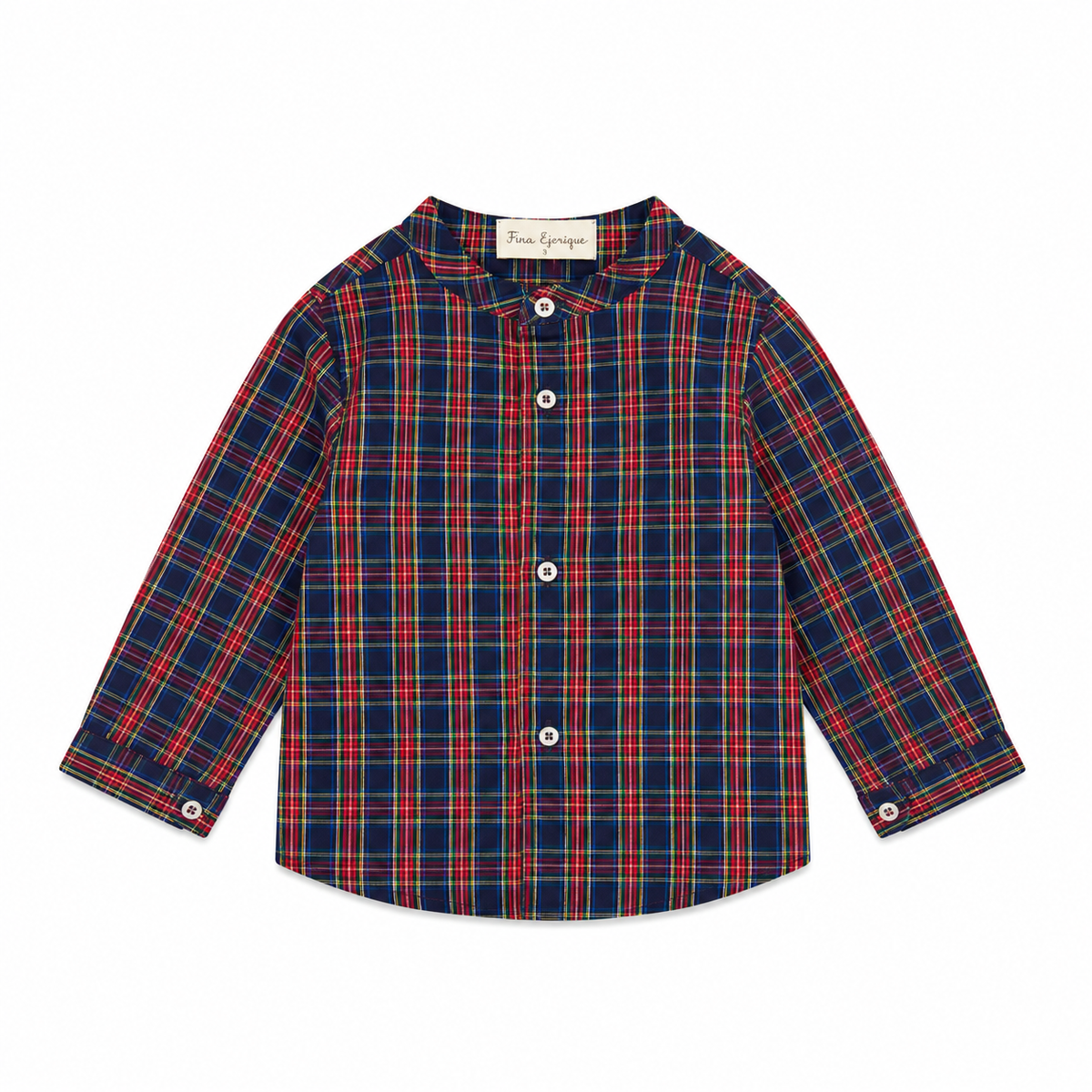 Conjunto camisa xadrez vermelha e azul-marinho calça bege menino da Fina Ejerique "CHRISTMAS"