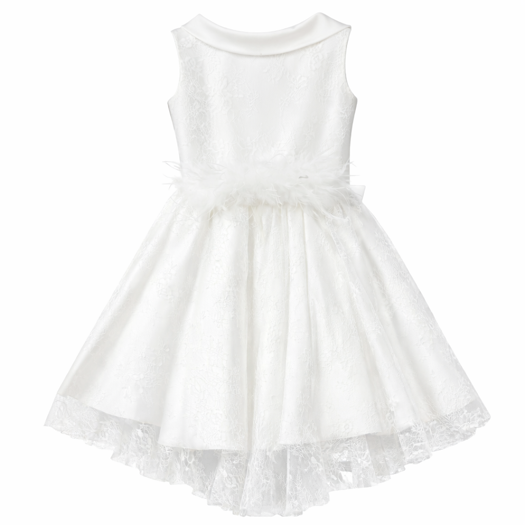 Vestido de cerimónia de renda branca com cauda da Miss Leod