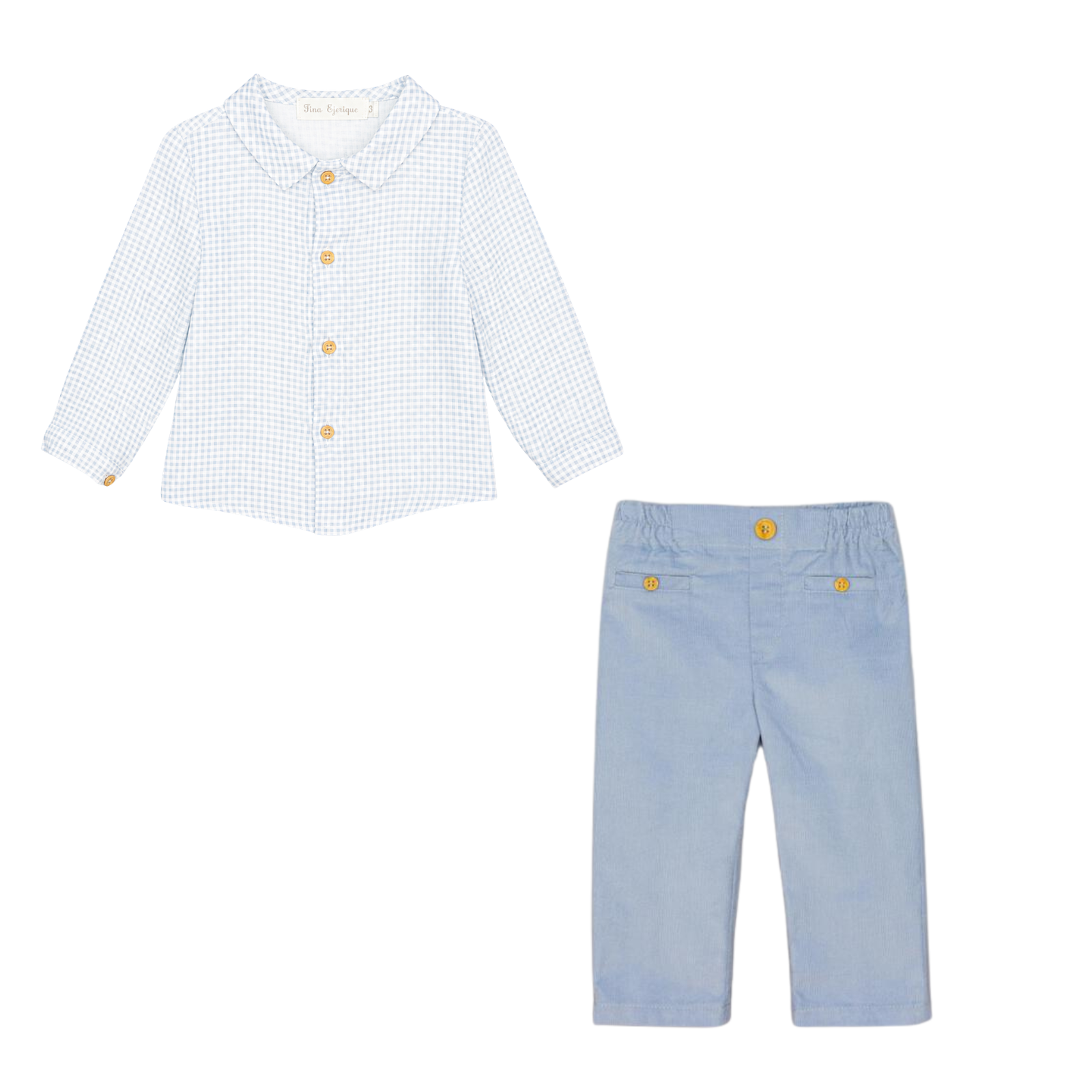 Conjunto camisa xadrez azul e calça em bombazine azul "Blue"