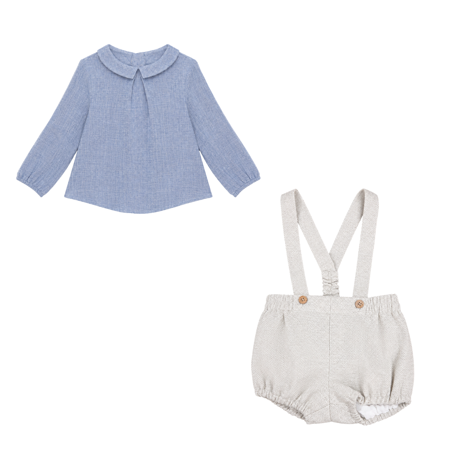 Conjunto camisa azul  e calção com alças da Fina Ejerique "Blue"