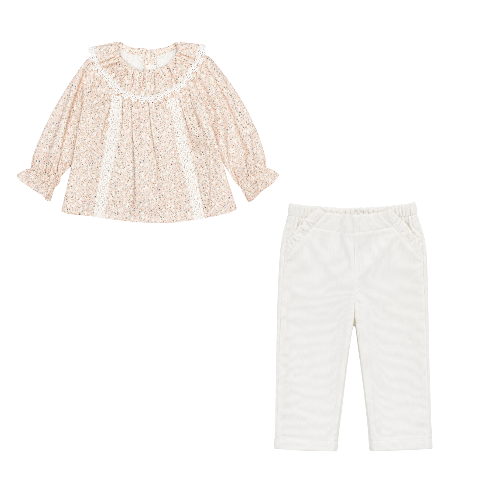 Conjunto camisa estampada floral e calça perola para menina da Fina Ejerique "Pink"