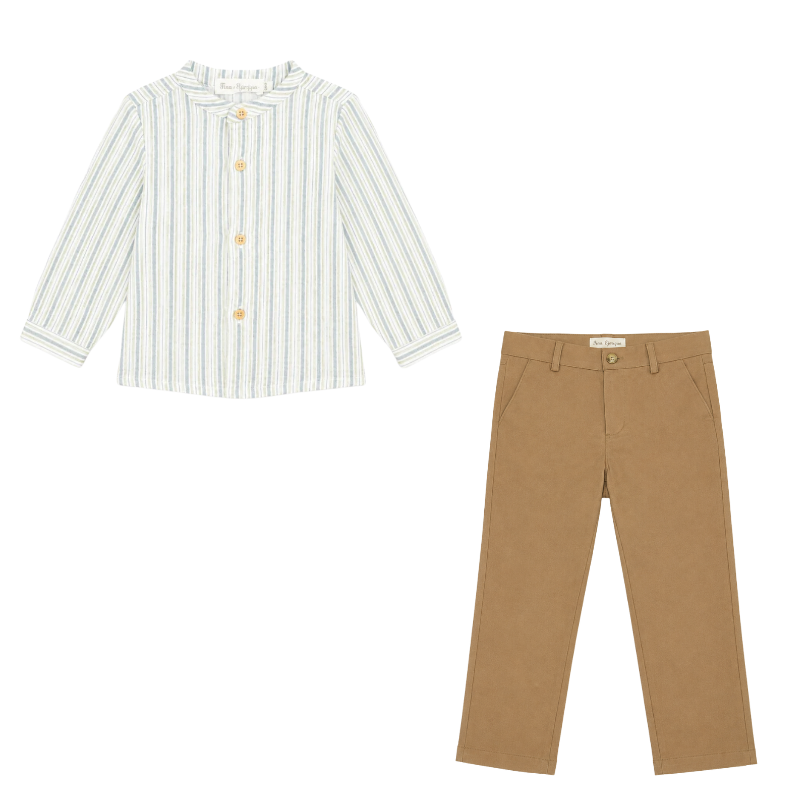 Conjunto Camisa em listras azuis e bege para menino da  Fina Ejerique "Jade oak"