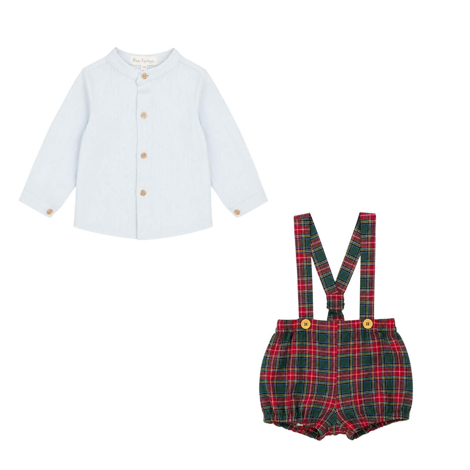 Conjunto camisa azul e calção xadrez da Fina Ejerique