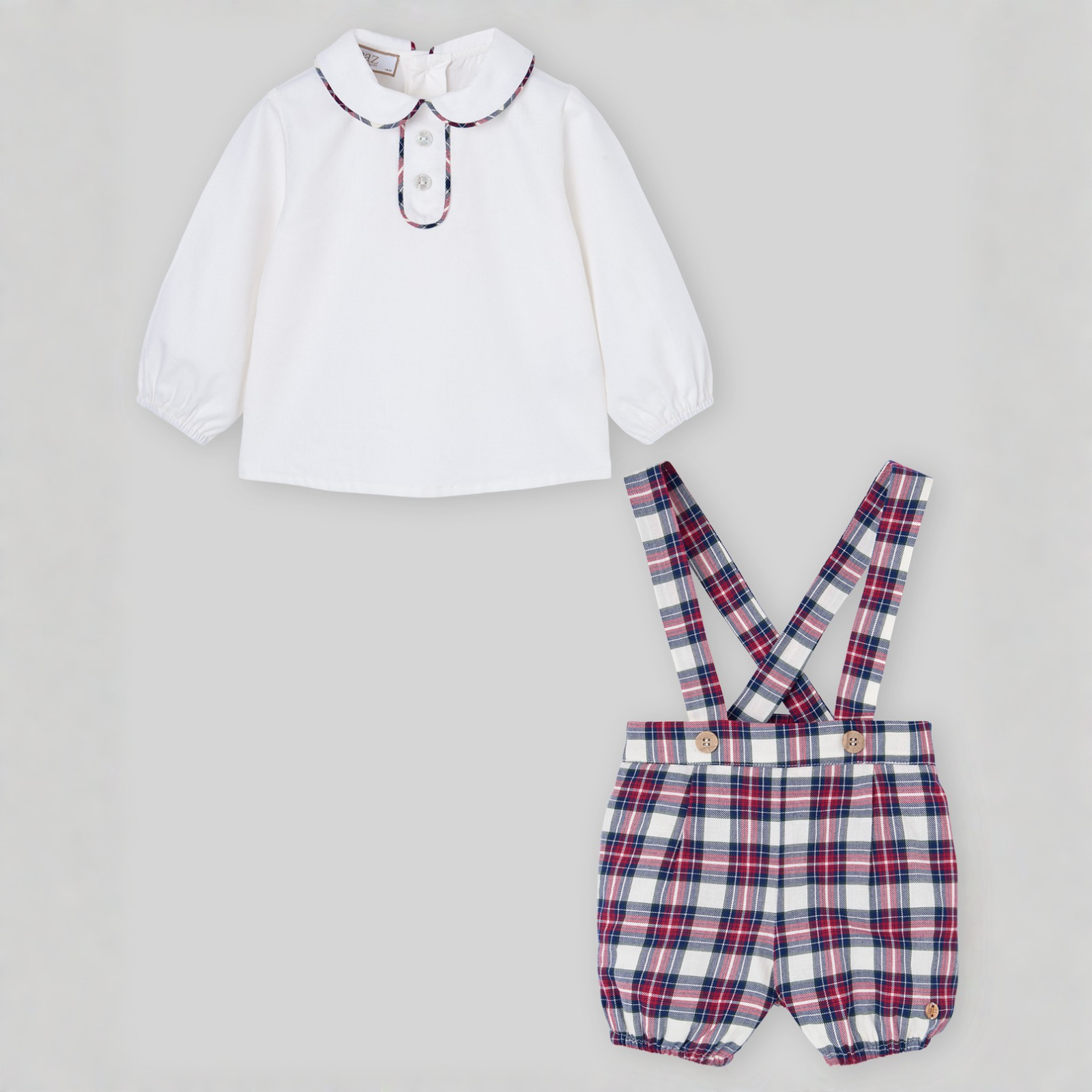 Conjunto blusa e calção xadrez com alças da Paz Rodriguez "Nadal"