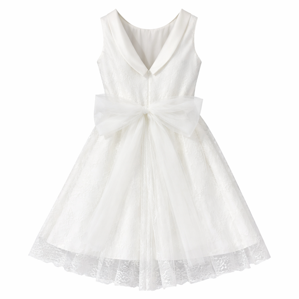 Vestido de cerimónia de renda branca com cauda da Miss Leod