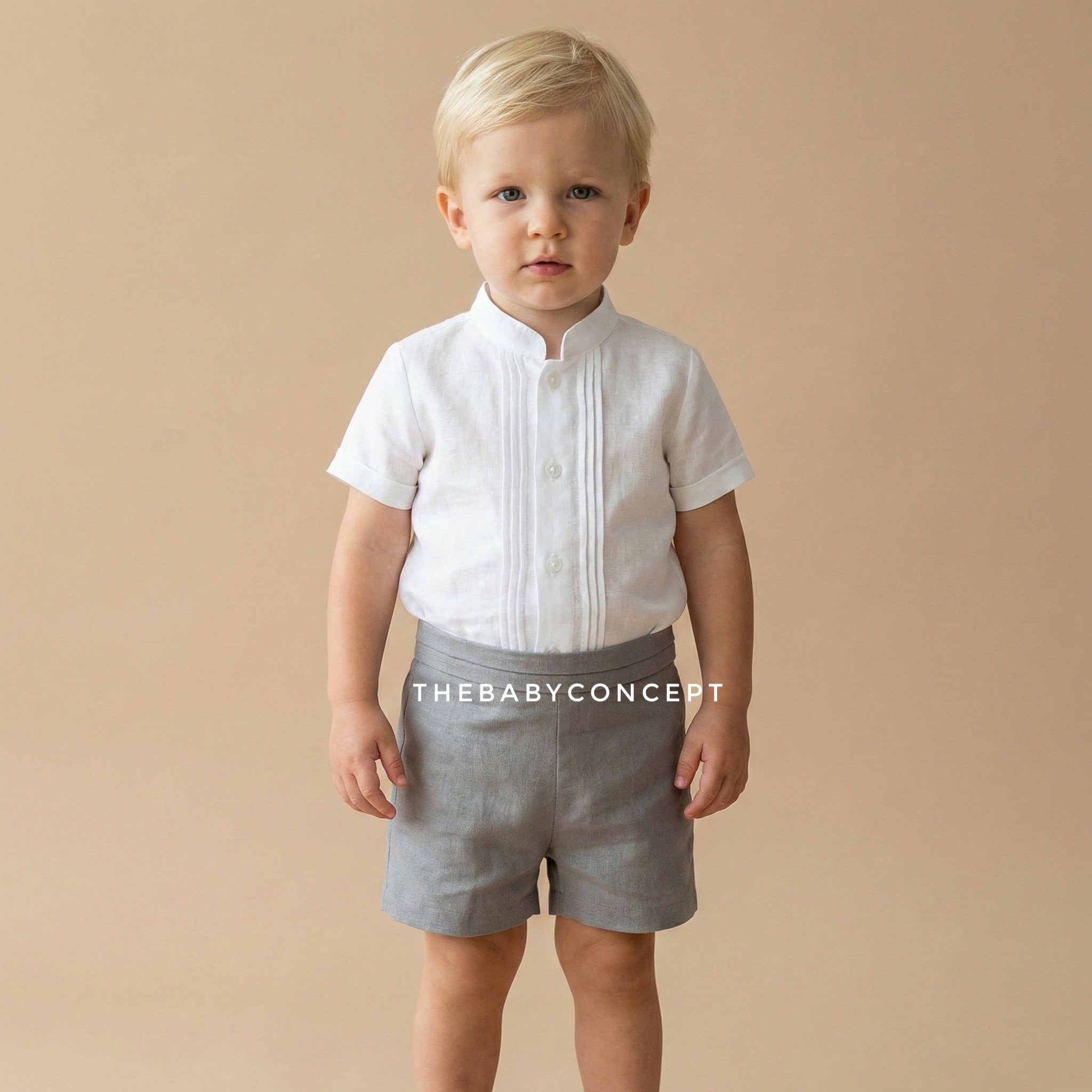 Conjunto camisa e calção em linho verde militar para cerimonia da Niseret