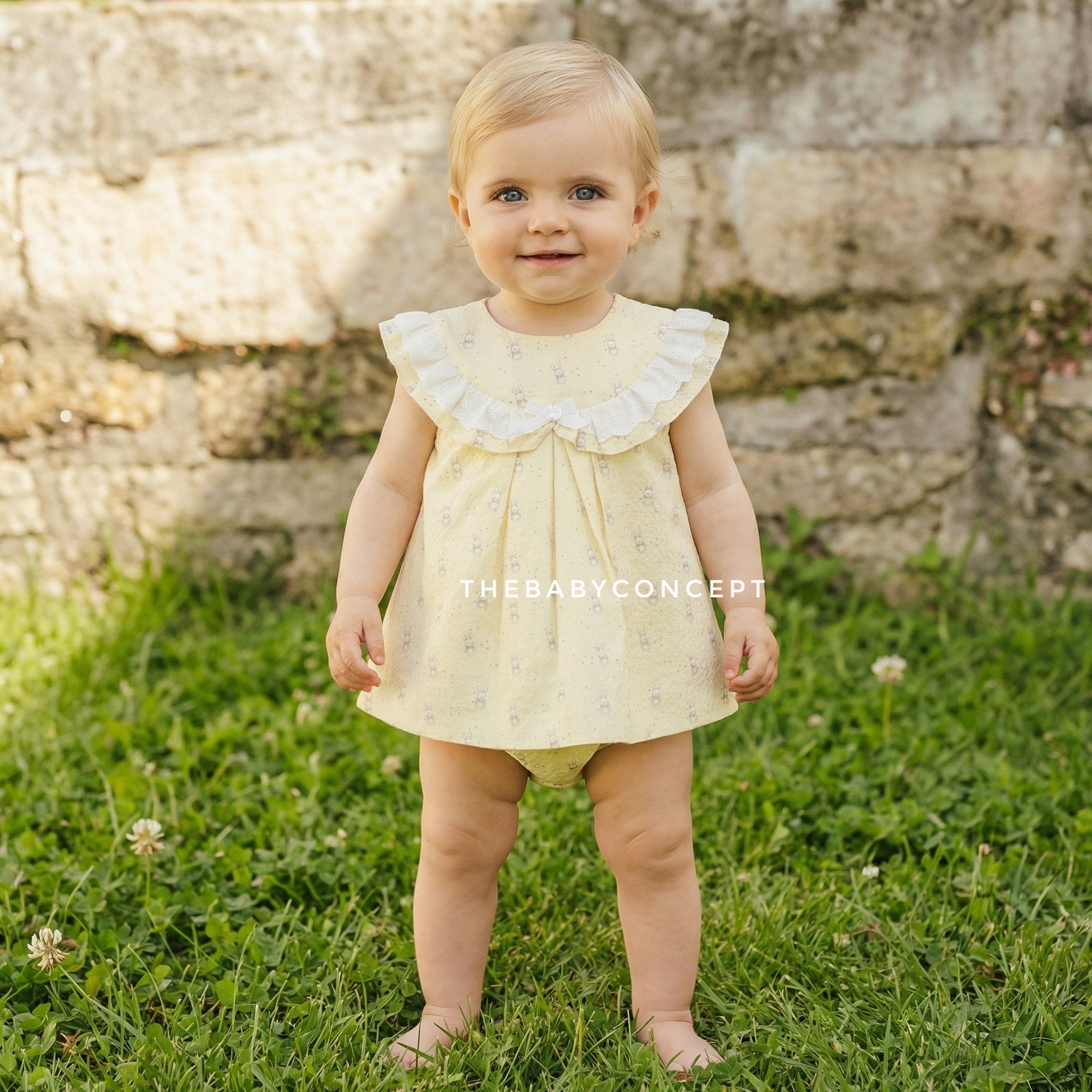 Vestido e tapa fralda amarelo da Paz Rodriguez "Albor"