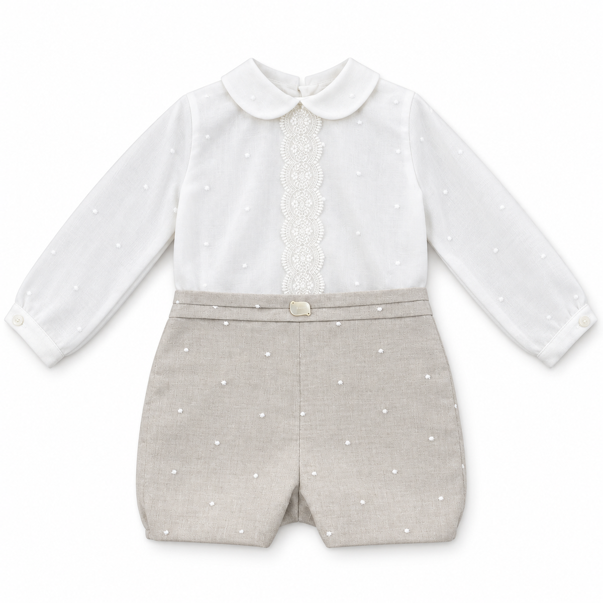 Conjunto blusa e calção bege em organza cerimónia da Niseret (Cópia)
