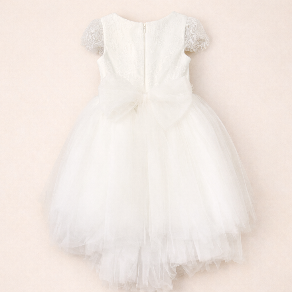 Vestido de cerimónia de renda branca com cauda da Miss Leod