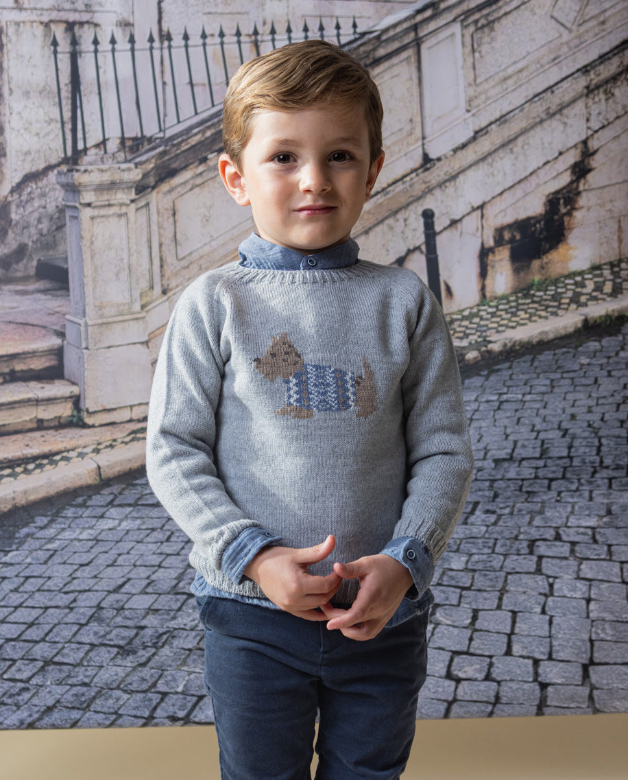 Camisola em malha cor cinza com cãozinho da Fina Ejerique "Blue"