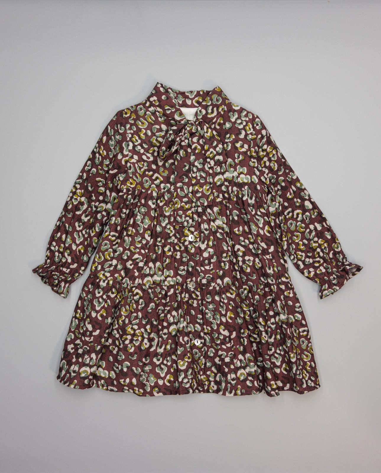 Vestido bordô estampado com laço no pescoço para menina da Fina Ejerique "Burgundy"