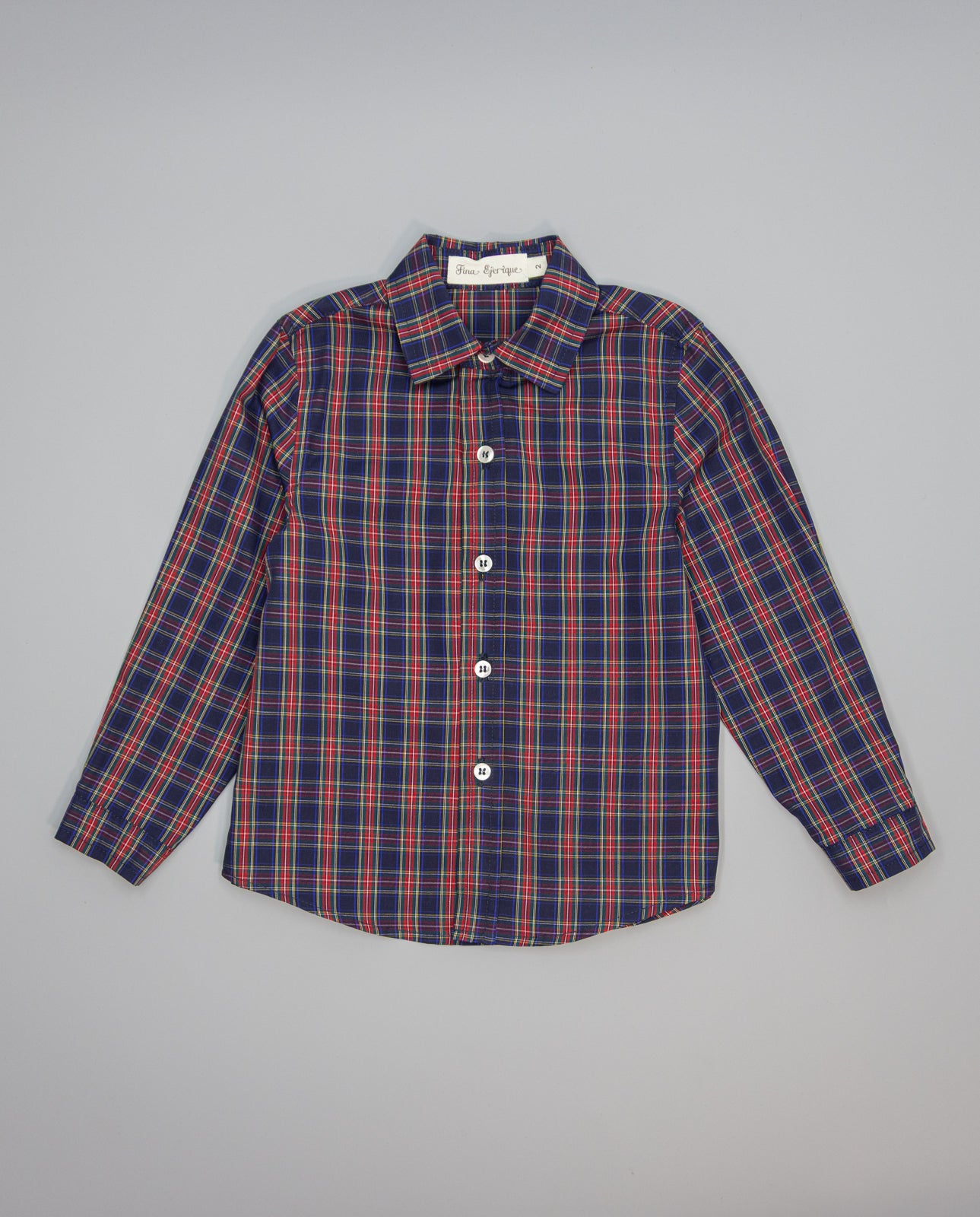 Conjunto camisa xadrez vermelha e azul-marinho calça bege menino da Fina Ejerique "CHRISTMAS"