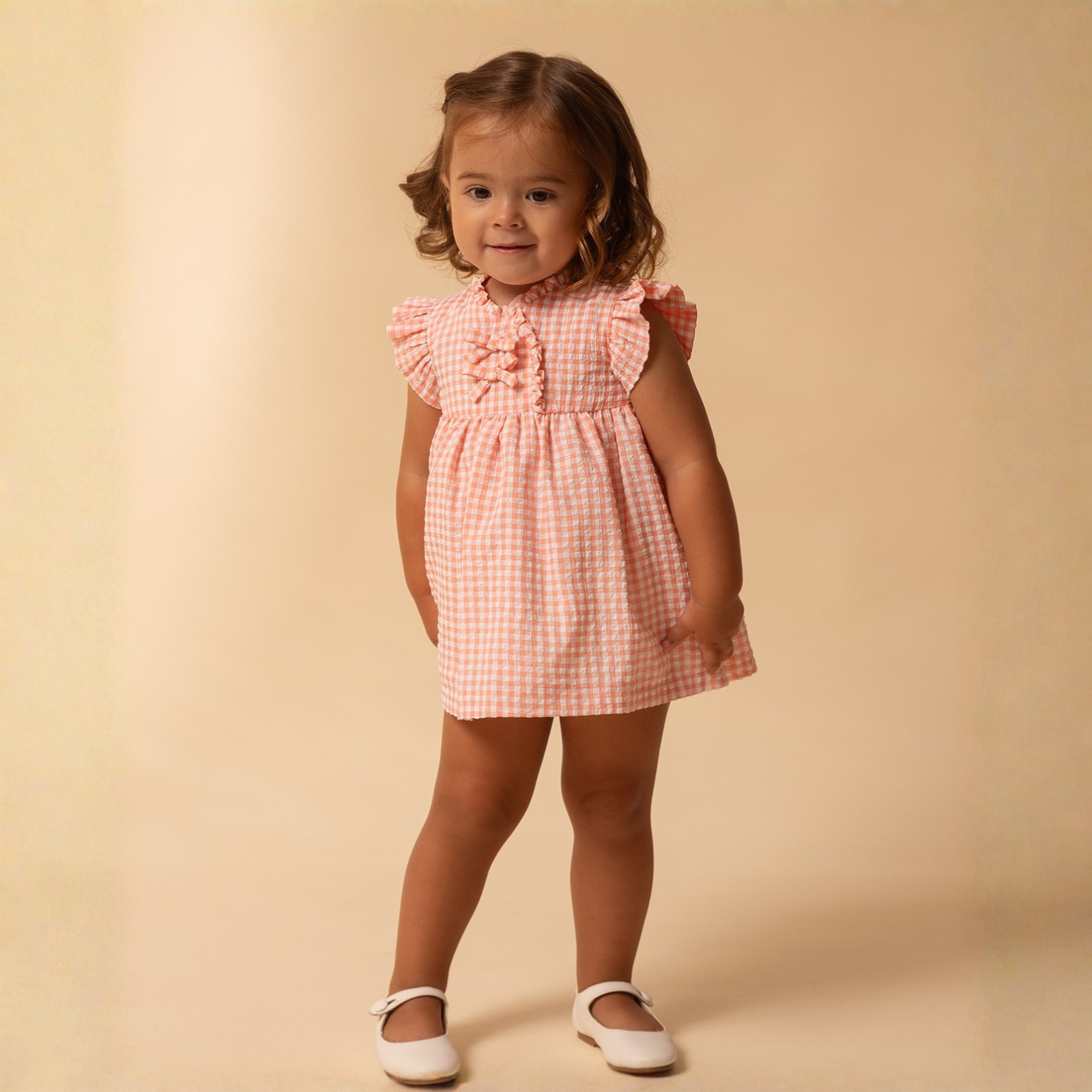 Vestido e tapa fraldas Vichy cor salmão da Fina Ejerique "PINK"