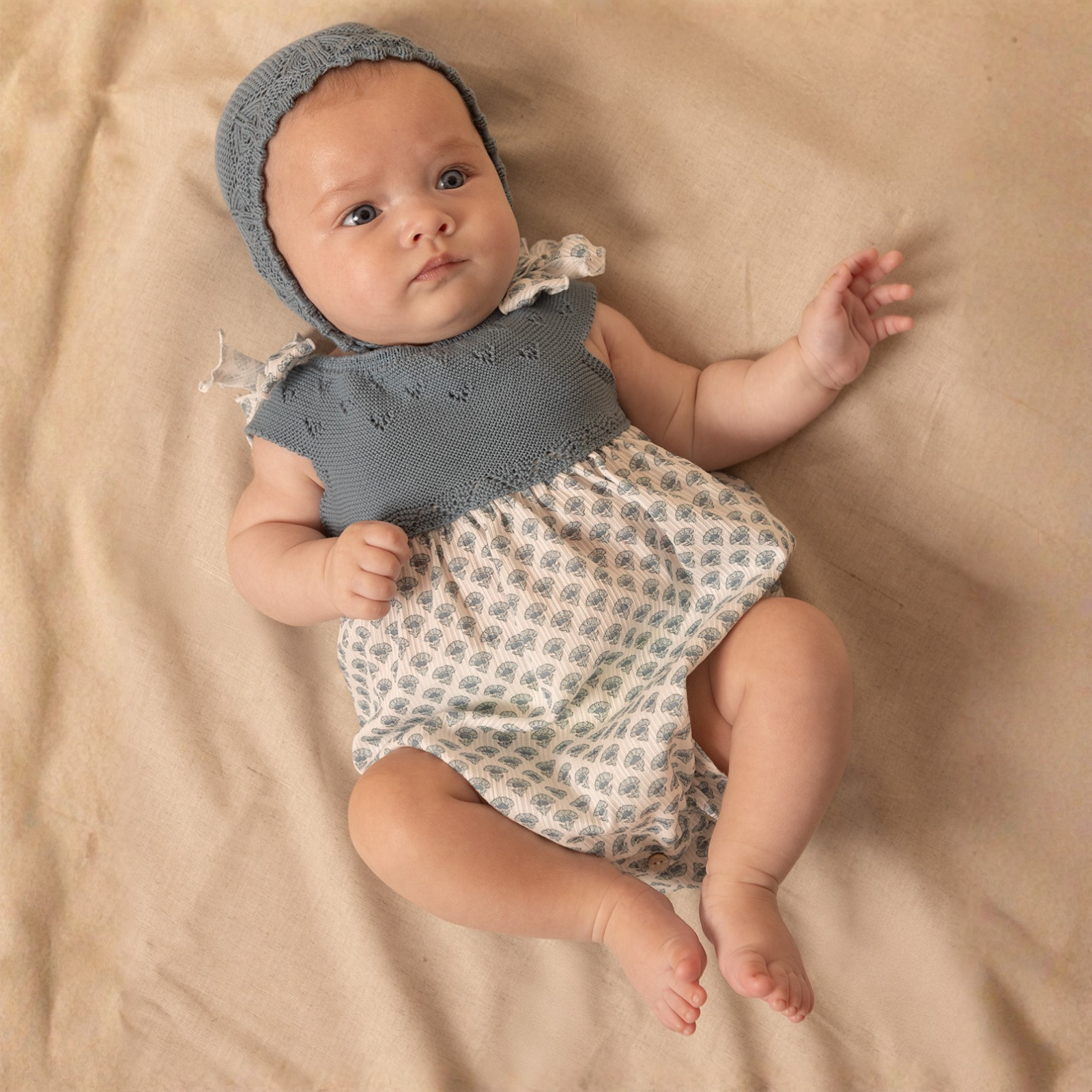 Fofo combinado cor petróleo com flores azuis para bebé menina da Fina Ejerique"BLUE"