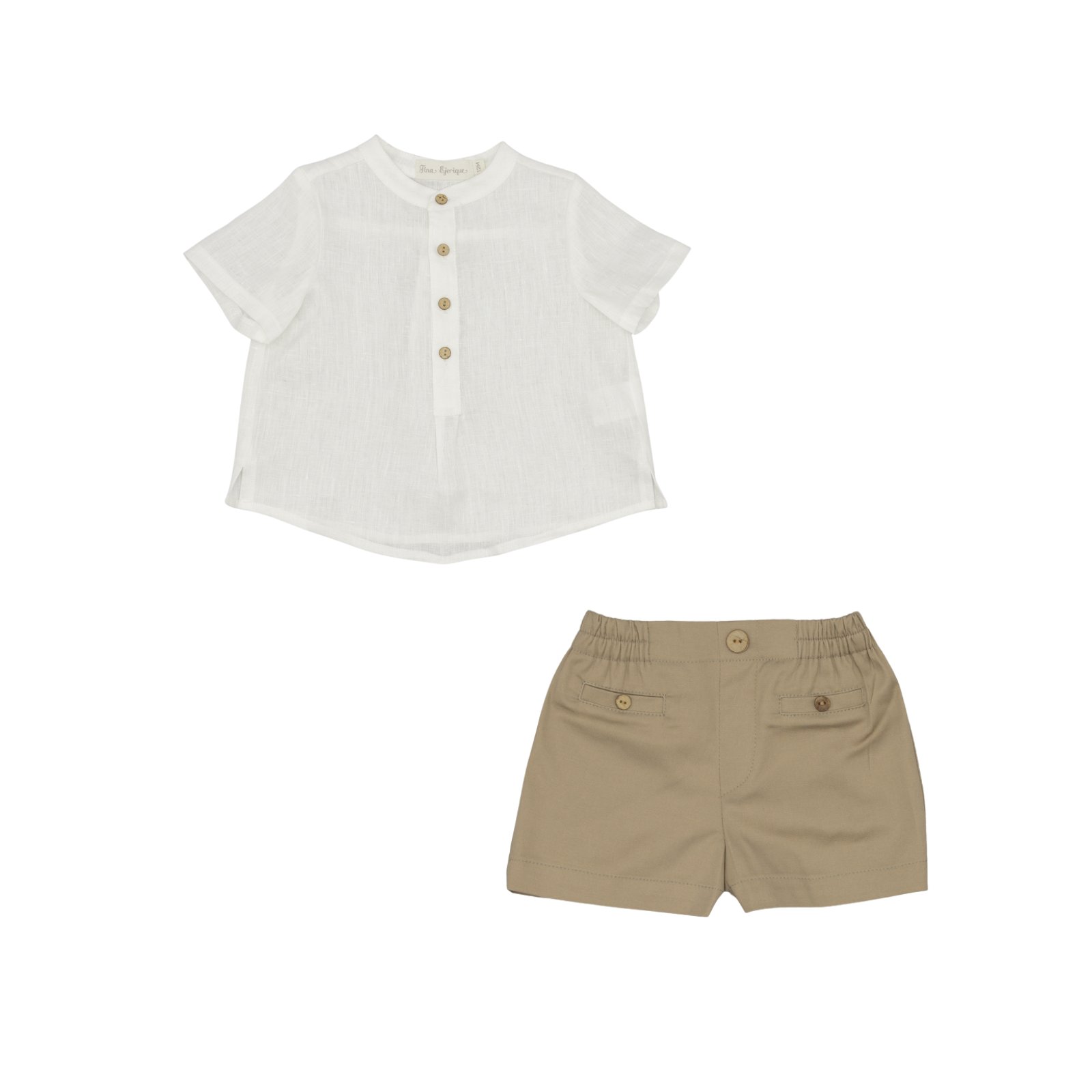 Conjunto bege para menino e camisa de linho da Fina Ejerique "NATURAL PINK"