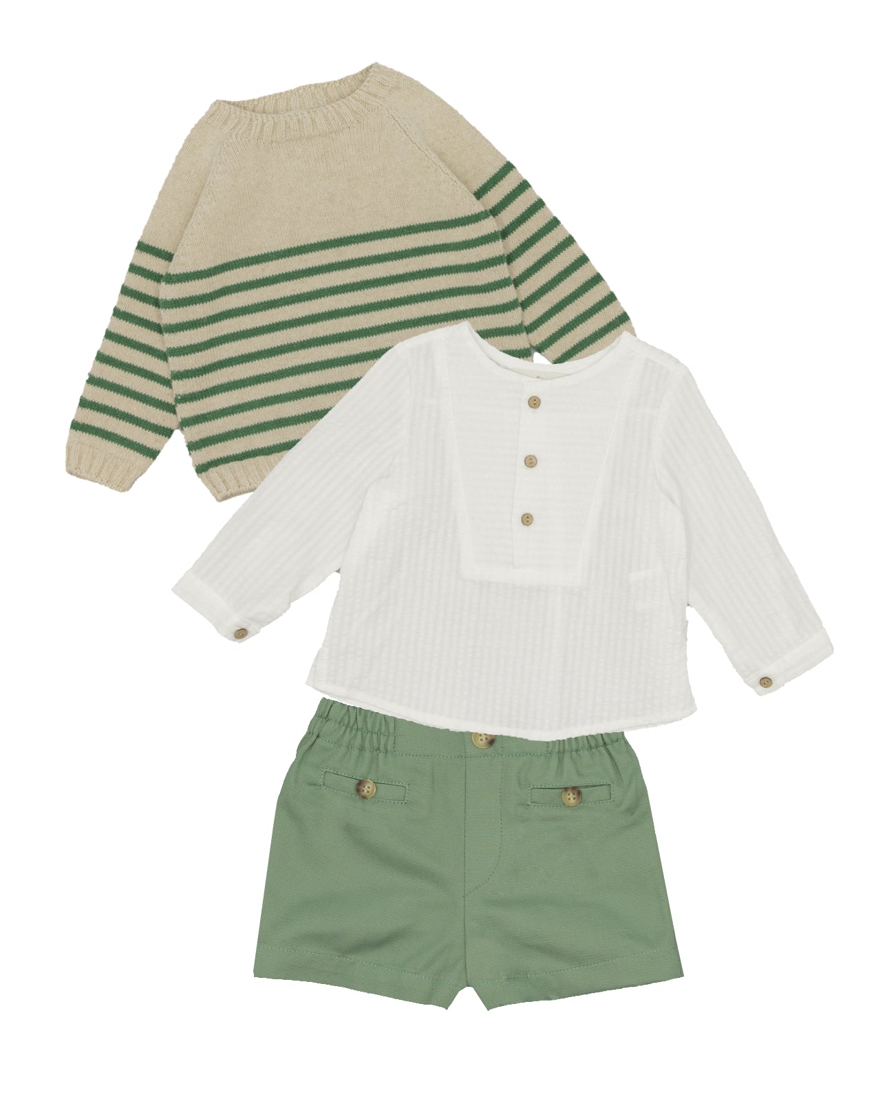 Conjunto camisa linho branca e calção verde da Fina Ejerique "VERDE"