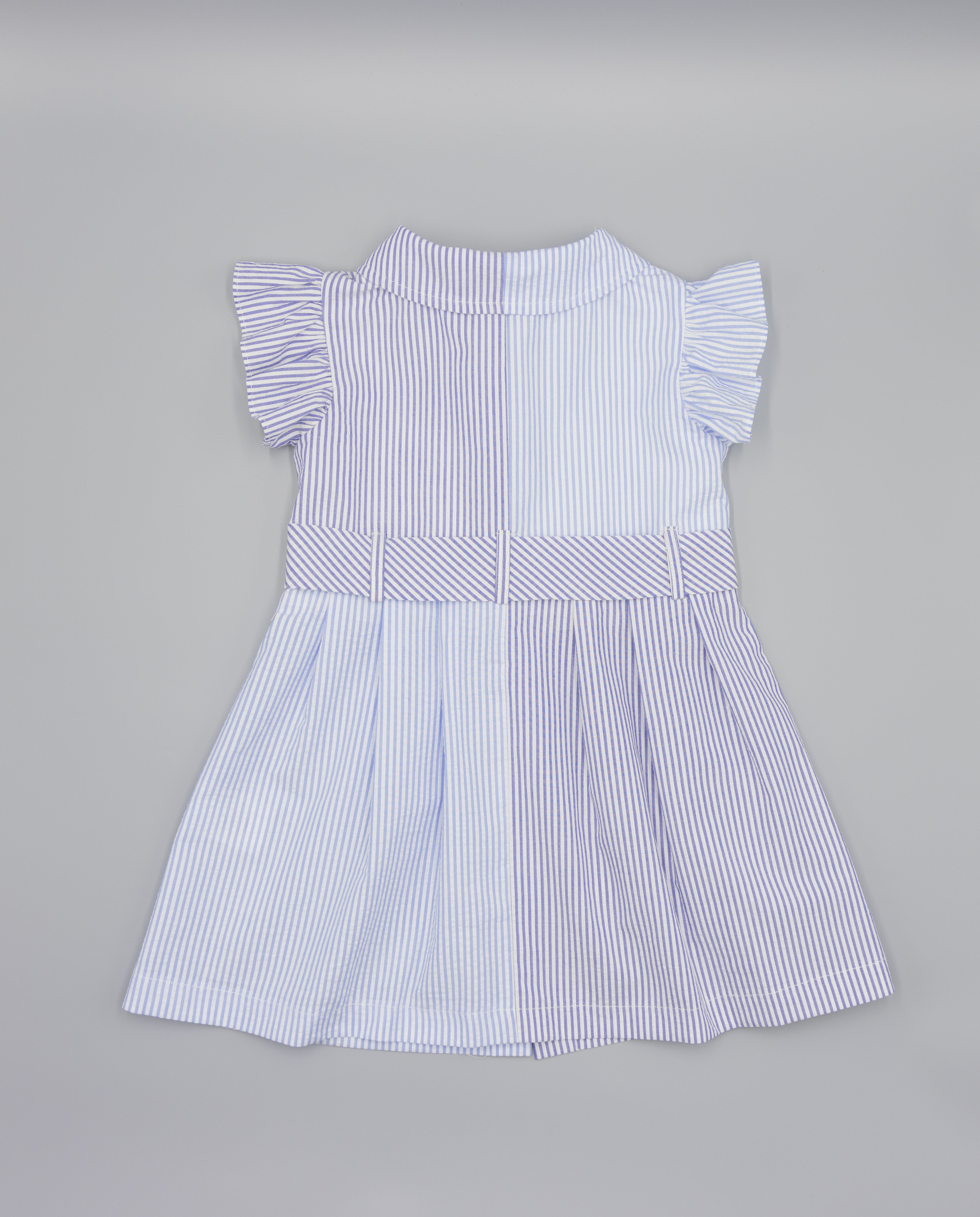 Vestido de algodão listrado azul claro e azul marinho da Fina Ejerique "NAVY"
