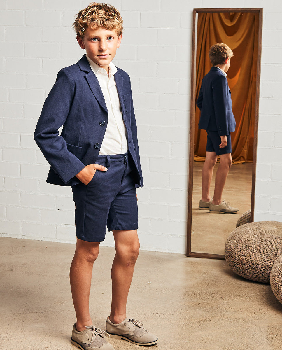 Calção em piqué azul marinho para menino da Fina Ejerique