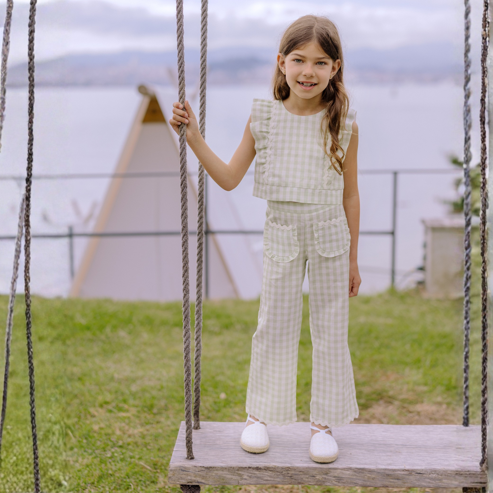 Conjunto blusa e calça vichy verde da Paz Rodriguez "Frescura"