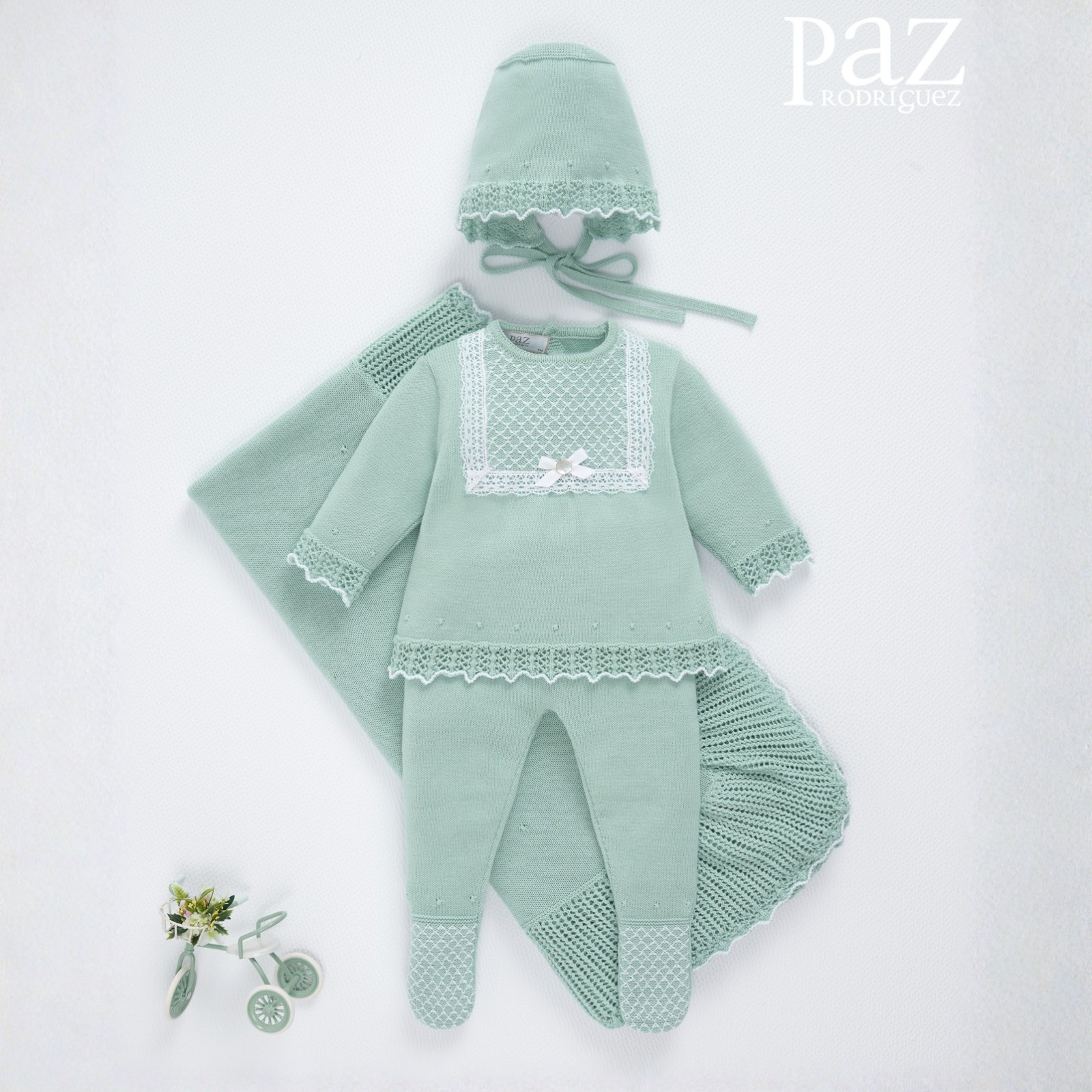 Conjunto recém nascido menina verde da Paz Rodriguez "Cauce"