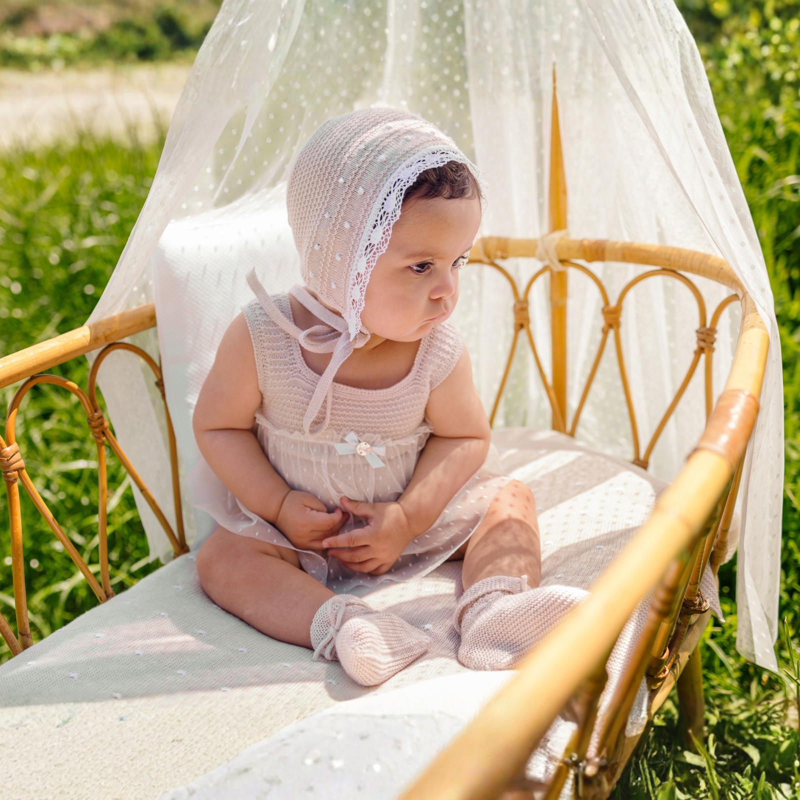 Fofo bege com tule pérola da Paz Rodriguez "Nectar"