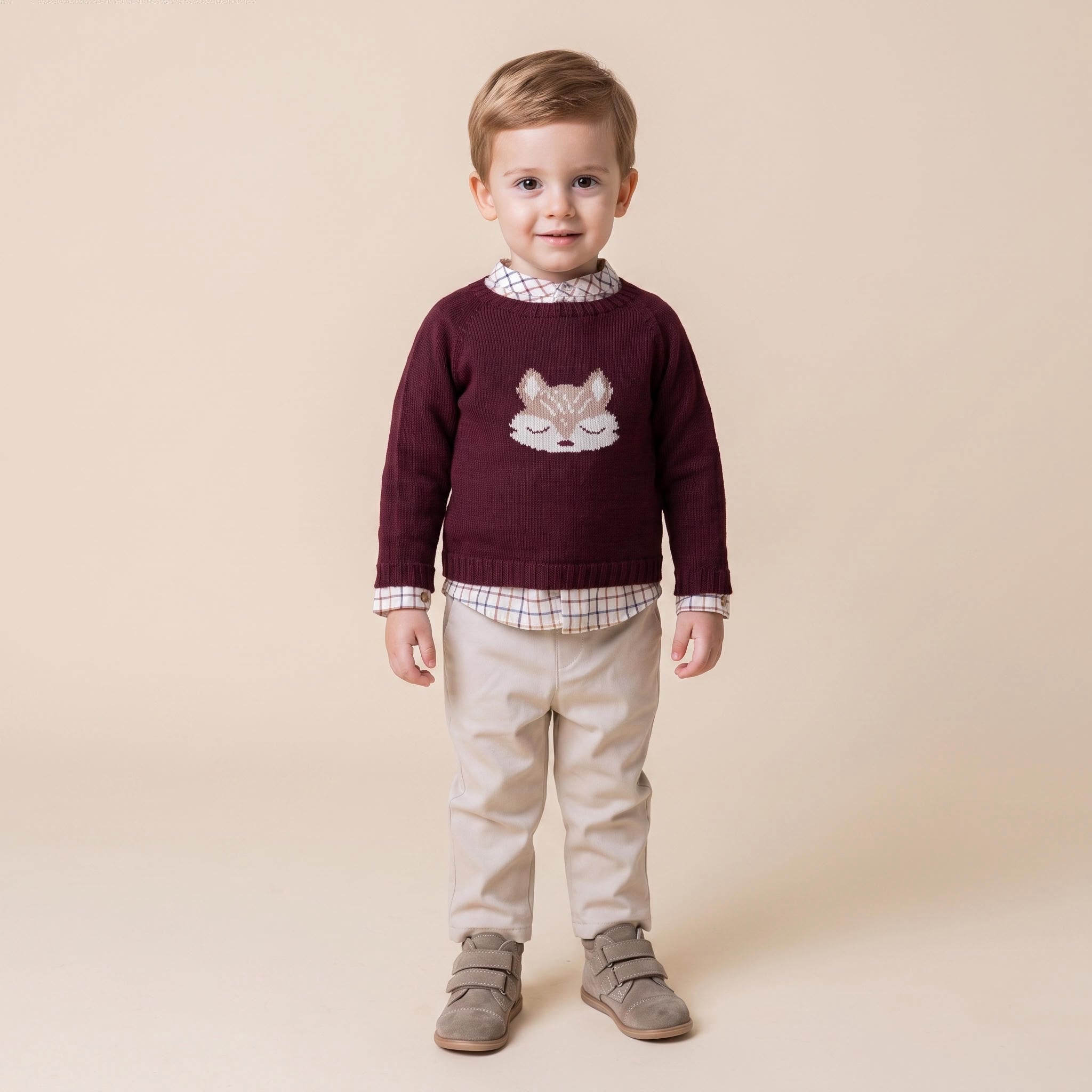 Camisola em malha bordô com estampado raposa em jacquard Fina Ejerique "Burgundy" (Cópia)