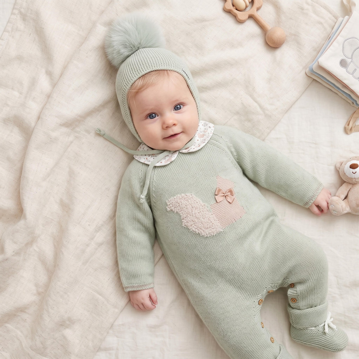Babygrow de malha verde da Pangasa "Ardilla"