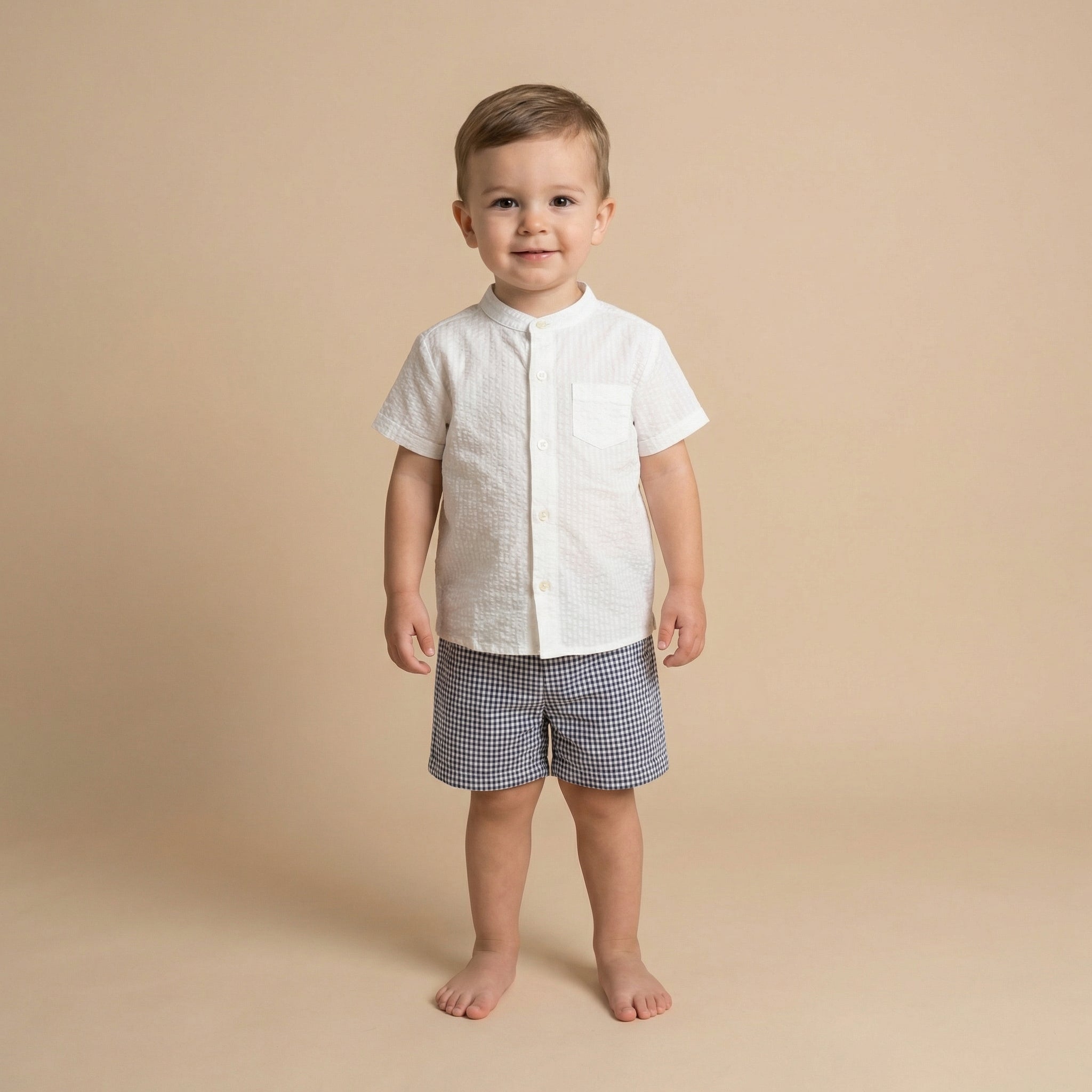 Conjunto camisa branca e calção vichy azul marinho "NAVY"