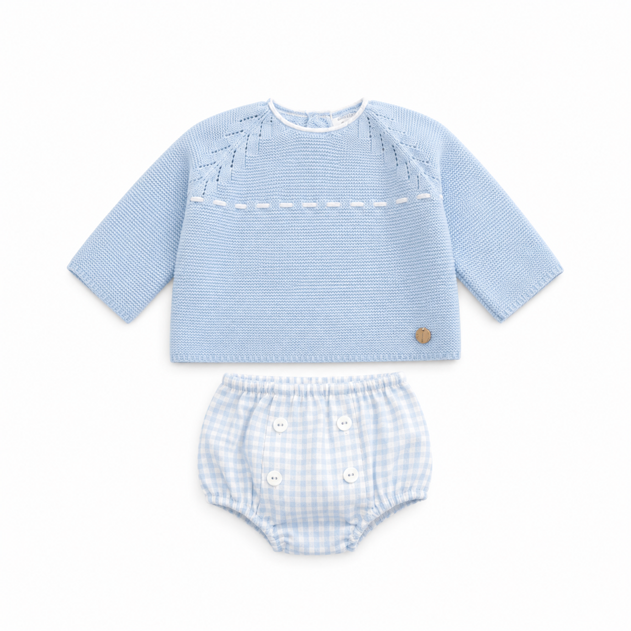 Conjunto camisola azul e tapa fraldas vichy da Pangasa "Soft"