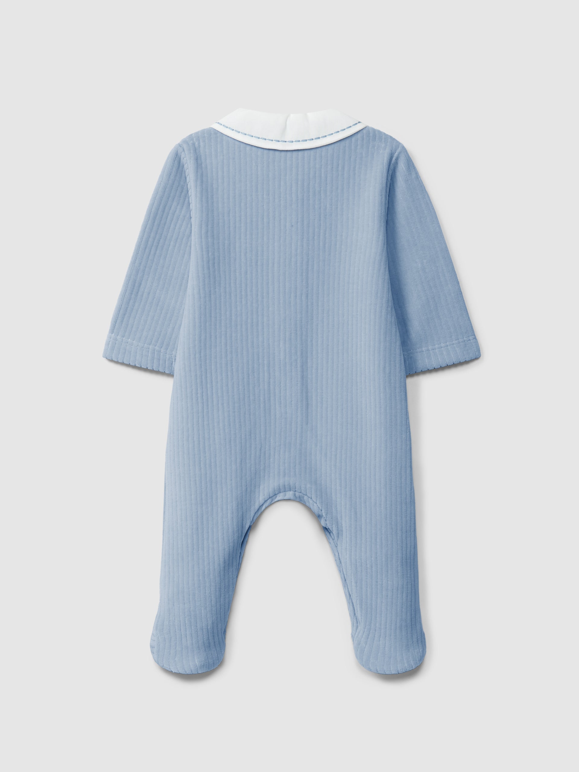 Babygrow azul com gola em bico da Laranjinha