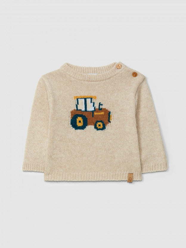Camisola bege tricotada com intarsia figurativa da Laranjinha