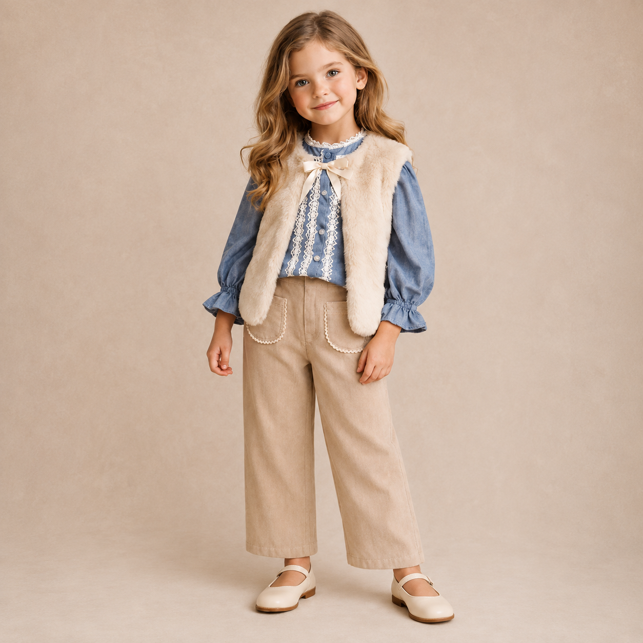 Conjunto blusa azul com bordado e calça de veludo para menina Fina Ejerique "BLUE"