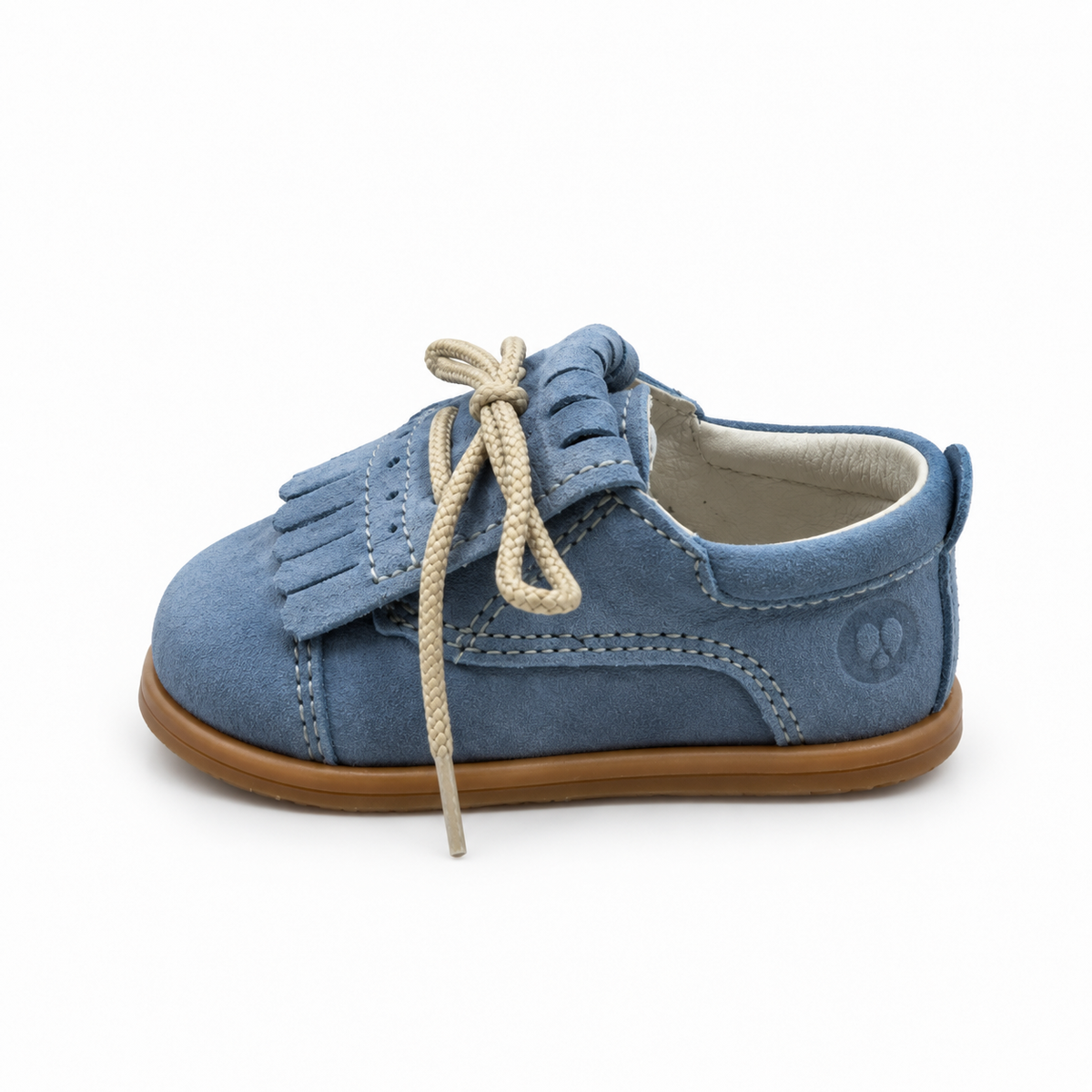 Sapatos barefoot camurça azul estilo carneira da Mania do Pé