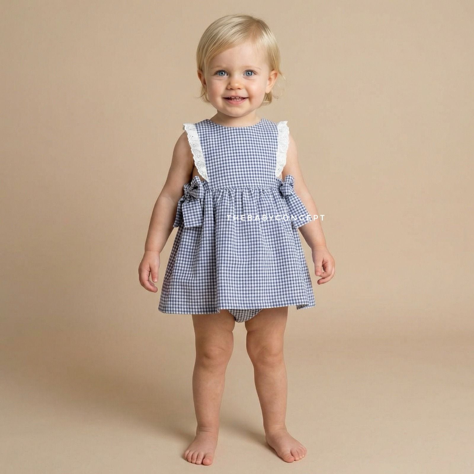 Vestido e tapa fraldas vichy azul marinho Fina Ejerique "NAVY"