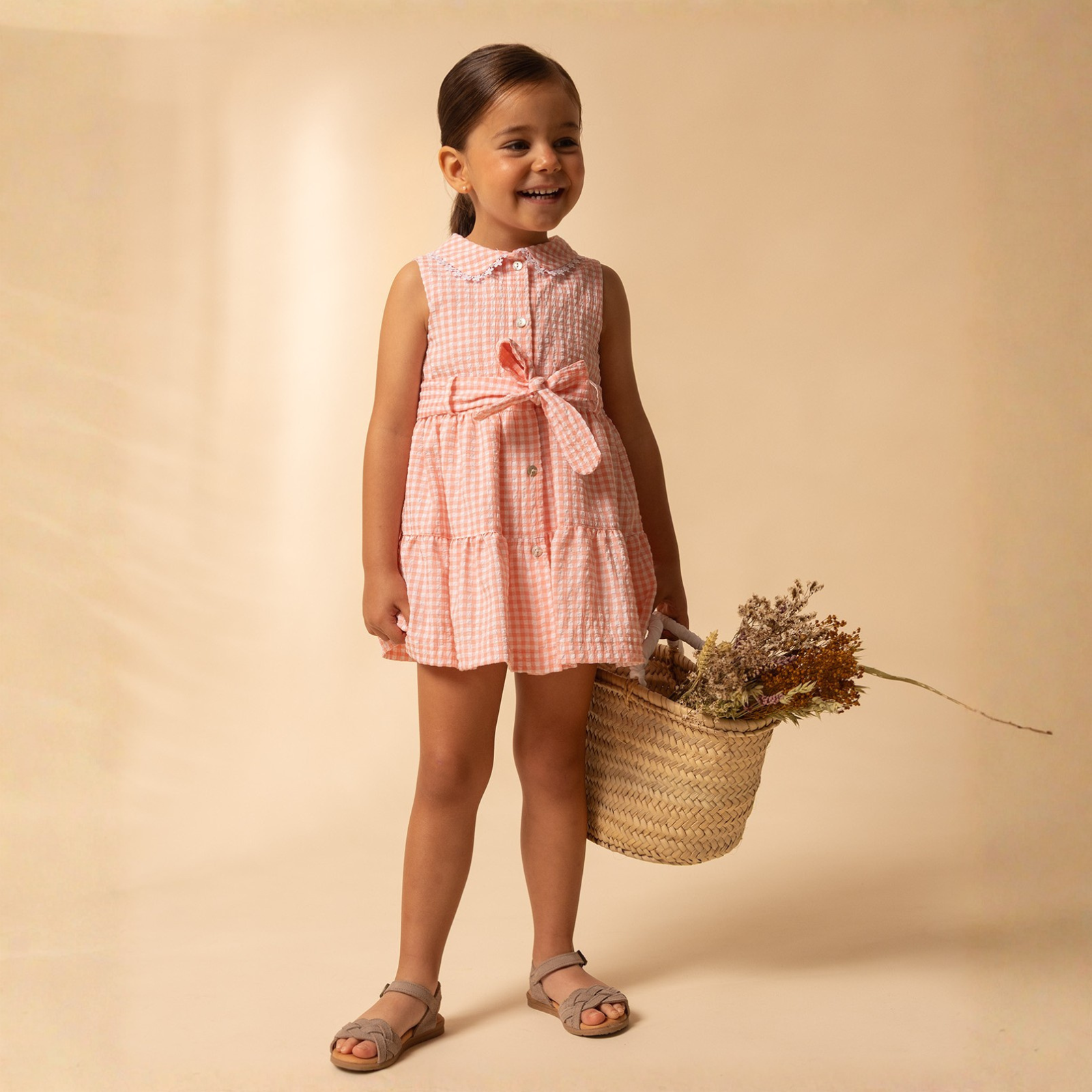 Vestido camiseiro vichy cor salão para menina da Fina Ejerique "PINK"