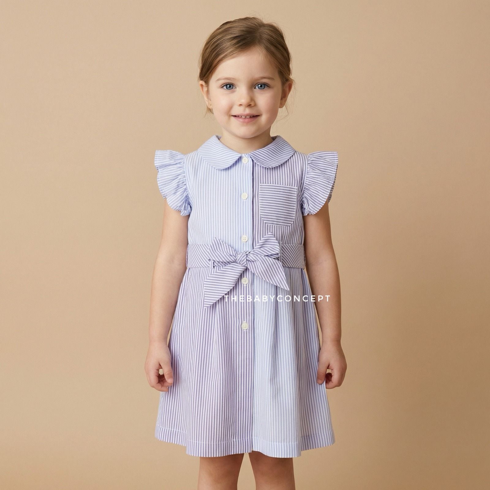 Vestido de algodão listrado azul claro e azul marinho da Fina Ejerique "NAVY"