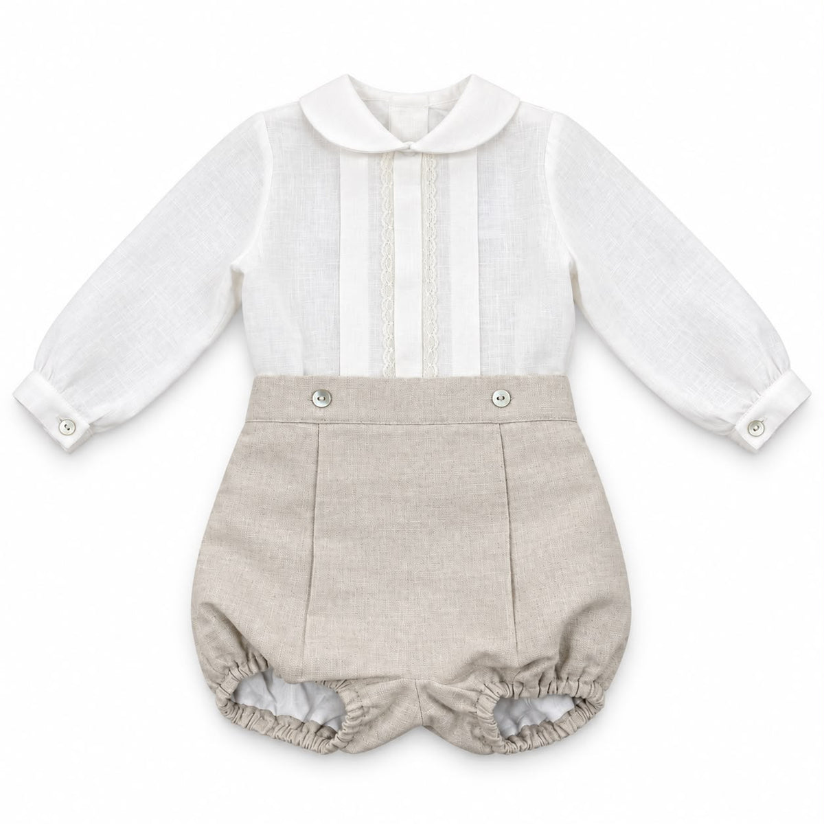 Conjunto blusa manga comprida com renda e calção bege "The Baby Concept"