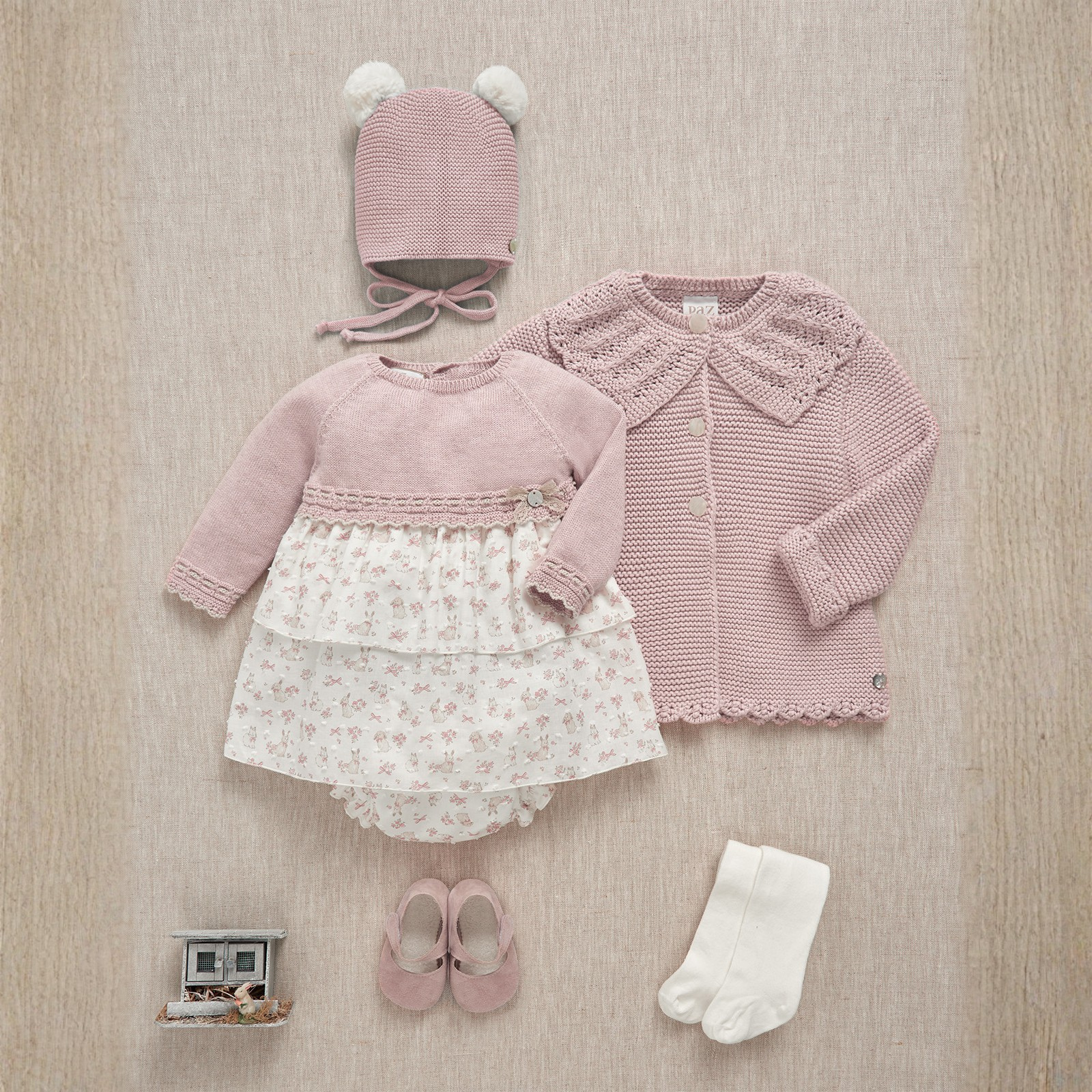 Vestido combinado e tapa fralda rosa da Paz Rodriguez "Val"